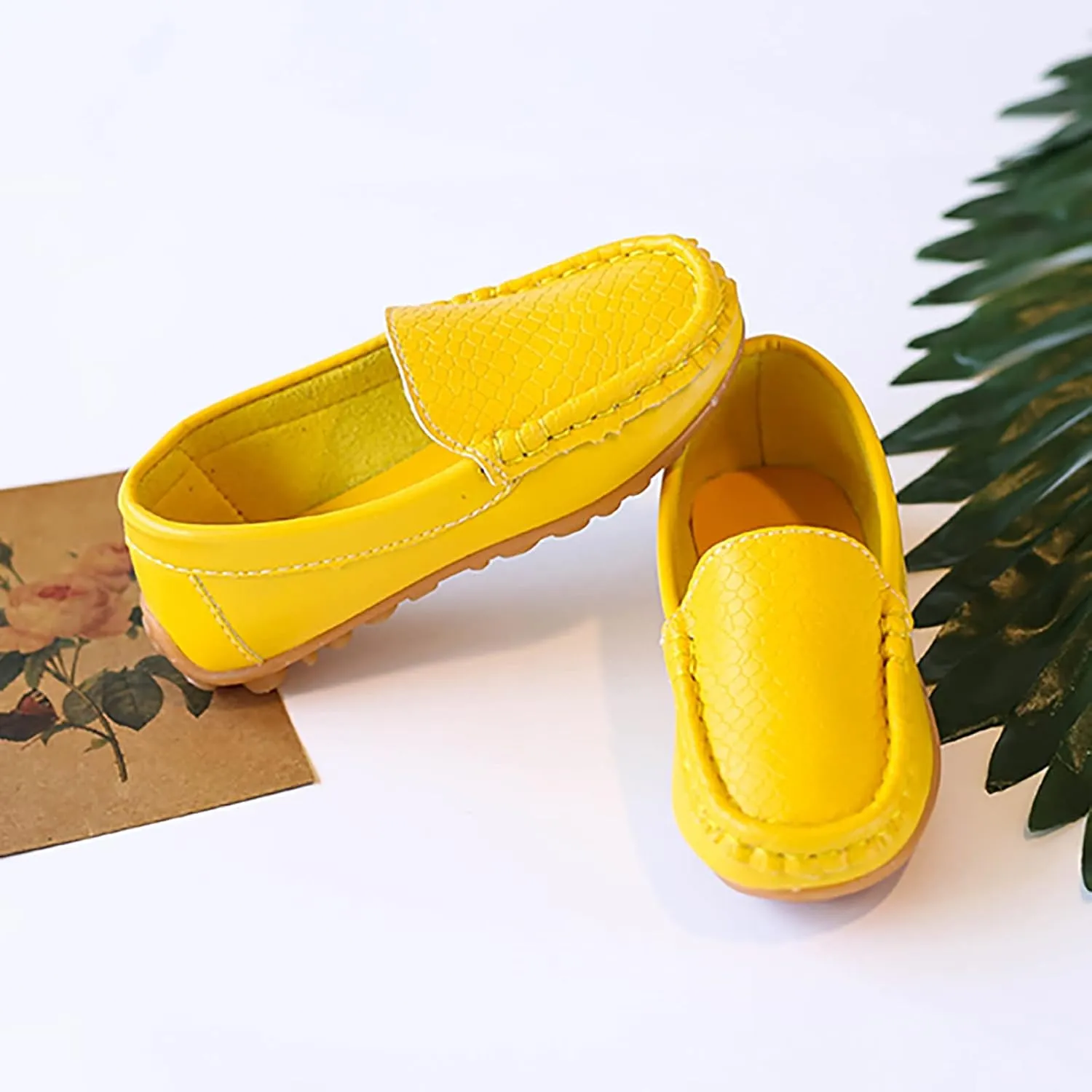 Toddler Little Kid Boys Girls Soft Slip On Loafers Dress Flat Shoes Boat Shoes Toddler Boys Light up (Yellow, 28)