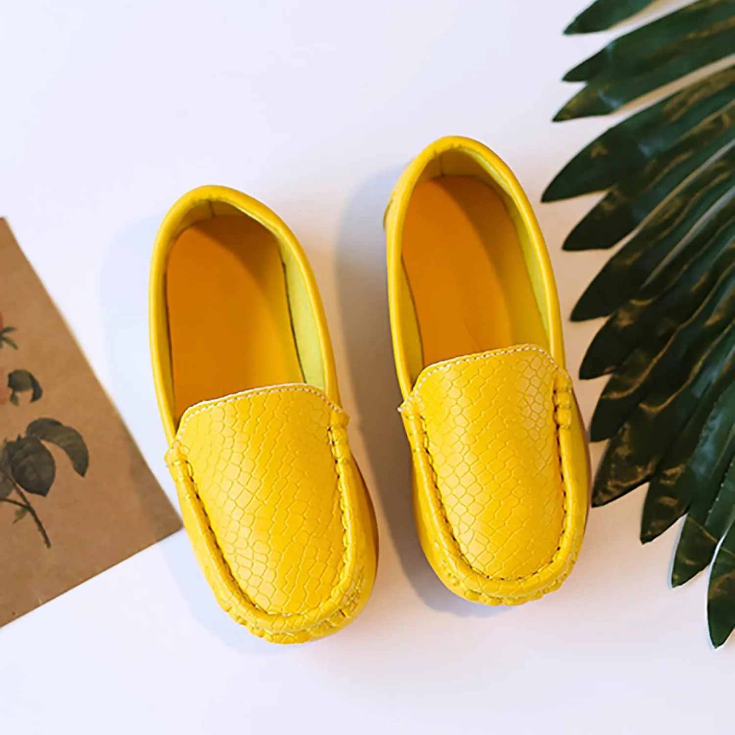 Toddler Little Kid Boys Girls Soft Slip On Loafers Dress Flat Shoes Boat Shoes Toddler Boys Light up (Yellow, 28)