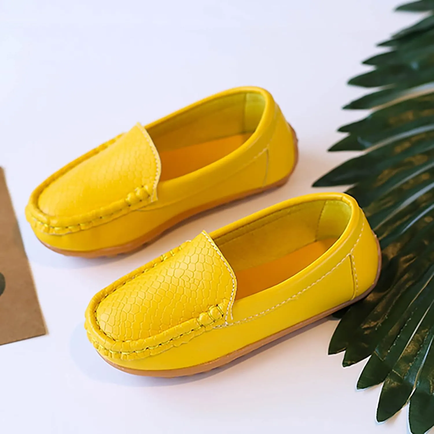 Toddler Little Kid Boys Girls Soft Slip On Loafers Dress Flat Shoes Boat Shoes Toddler Boys Light up (Yellow, 28)