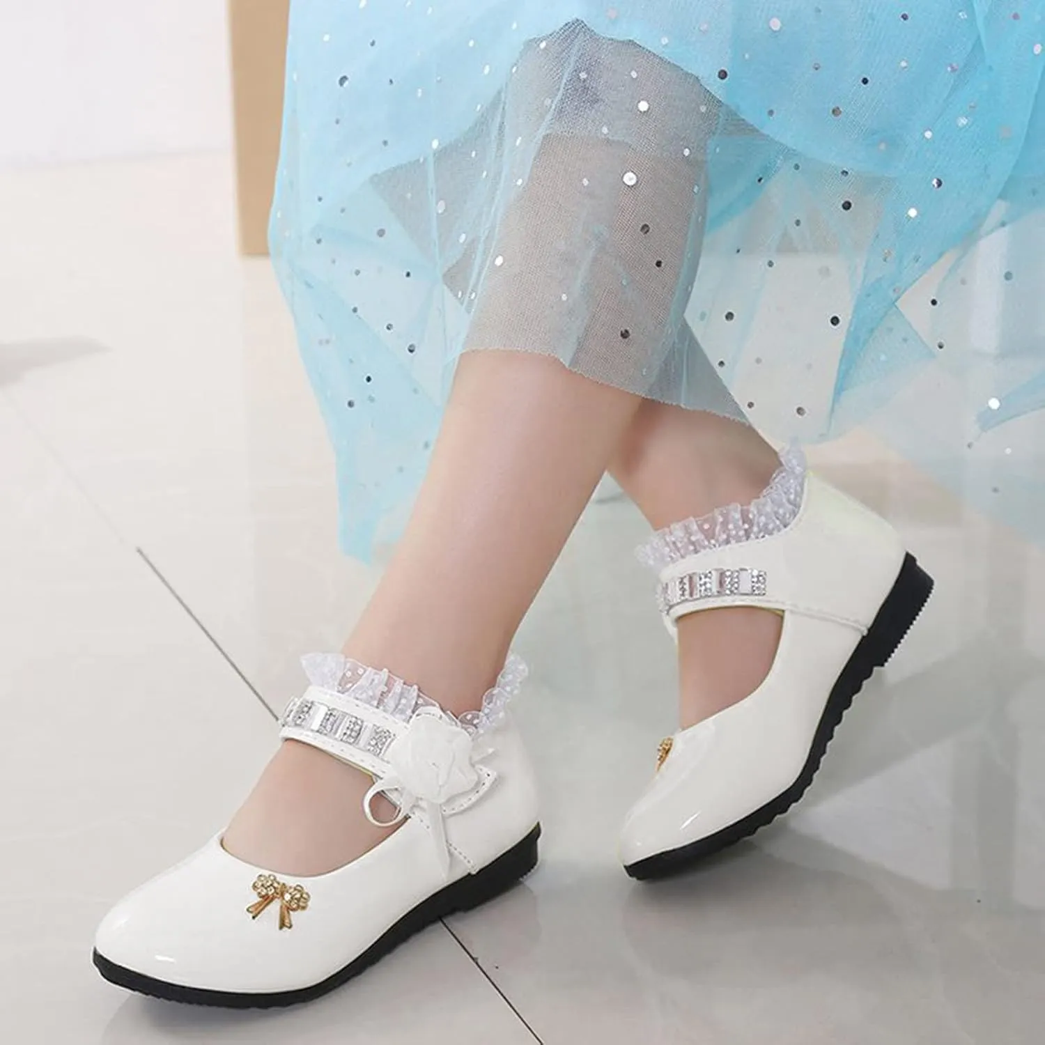Toddler Princess Flower Lace Mary Jane Dance Shoes 𝗢xfords Leather Soft Sweet Elegant Flat Shoes for Kids Girls
