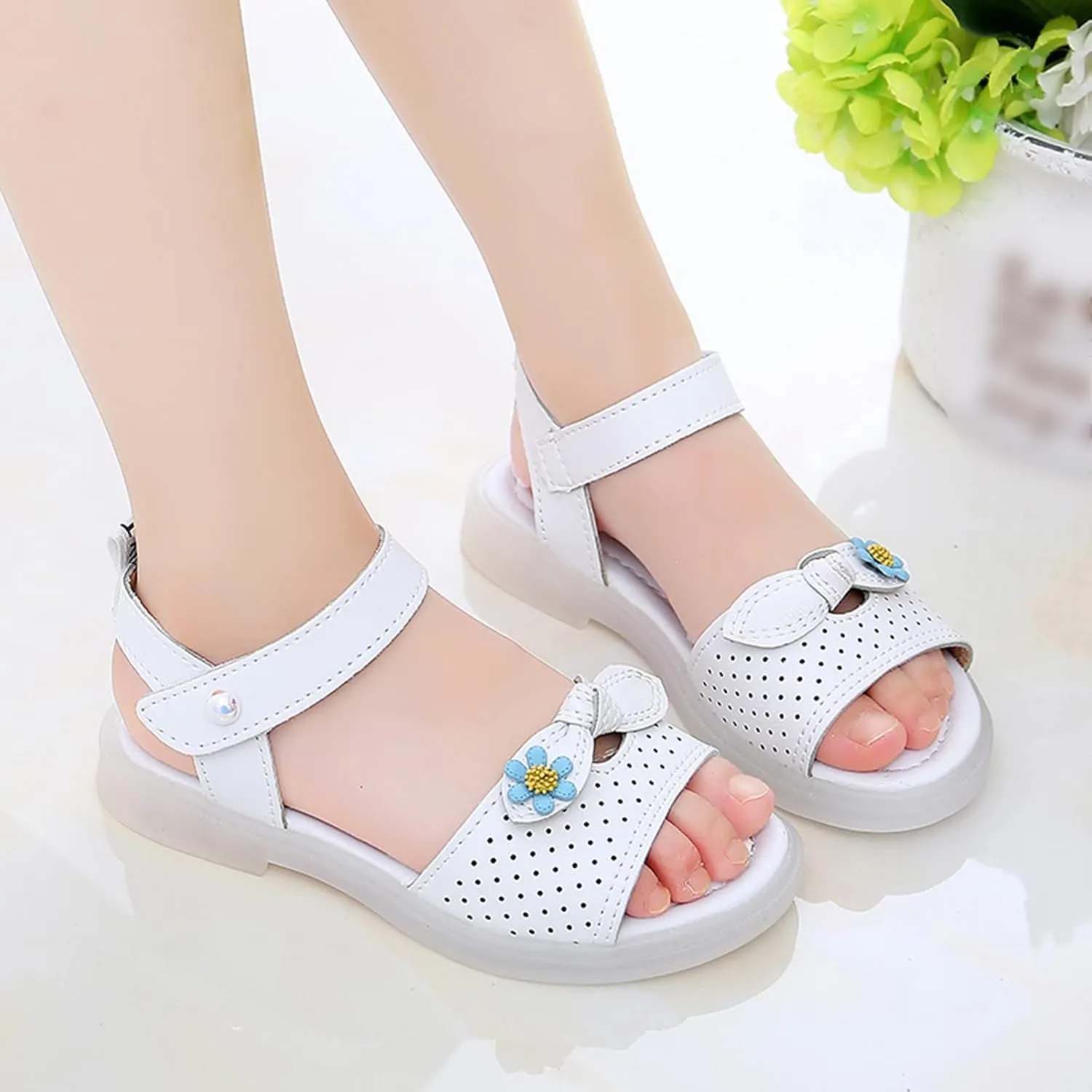 Toddler Sandals Girl Children Shoes Fashion Flower Thick Sole Sandals Soft Sole Comfortable Princess Sandals (White, 10 Toddler)