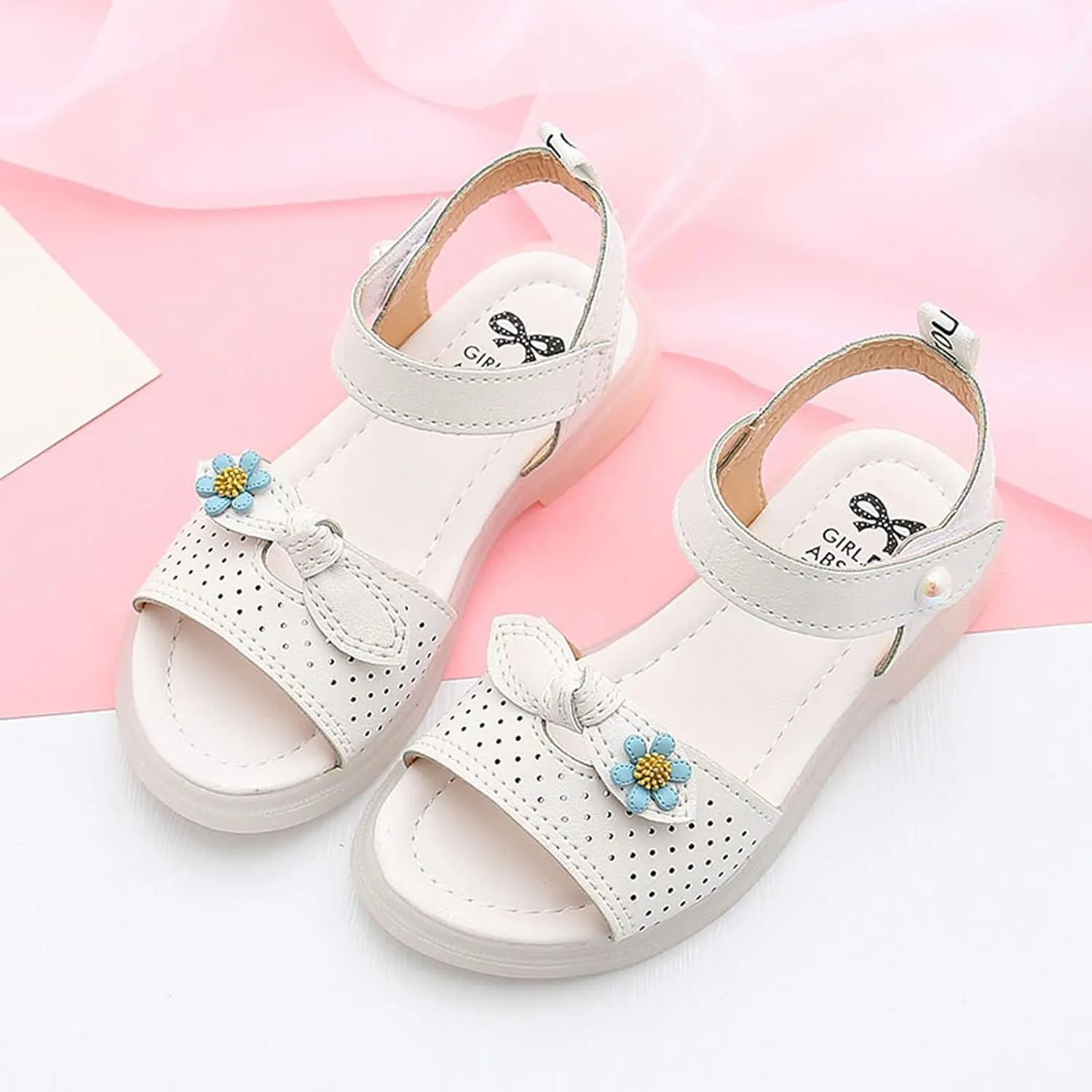Toddler Sandals Girl Children Shoes Fashion Flower Thick Sole Sandals Soft Sole Comfortable Princess Sandals (White, 10 Toddler)