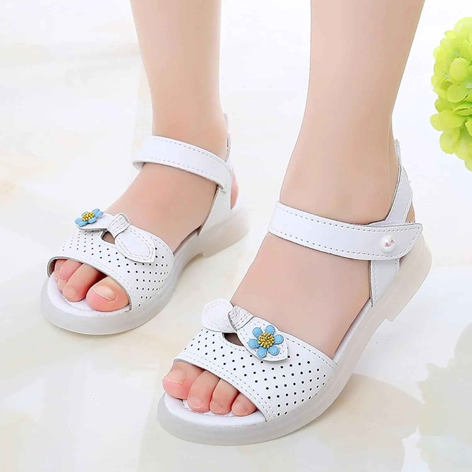 Toddler Sandals Girl Children Shoes Fashion Flower Thick Sole Sandals Soft Sole Comfortable Princess Sandals (White, 10 Toddler)