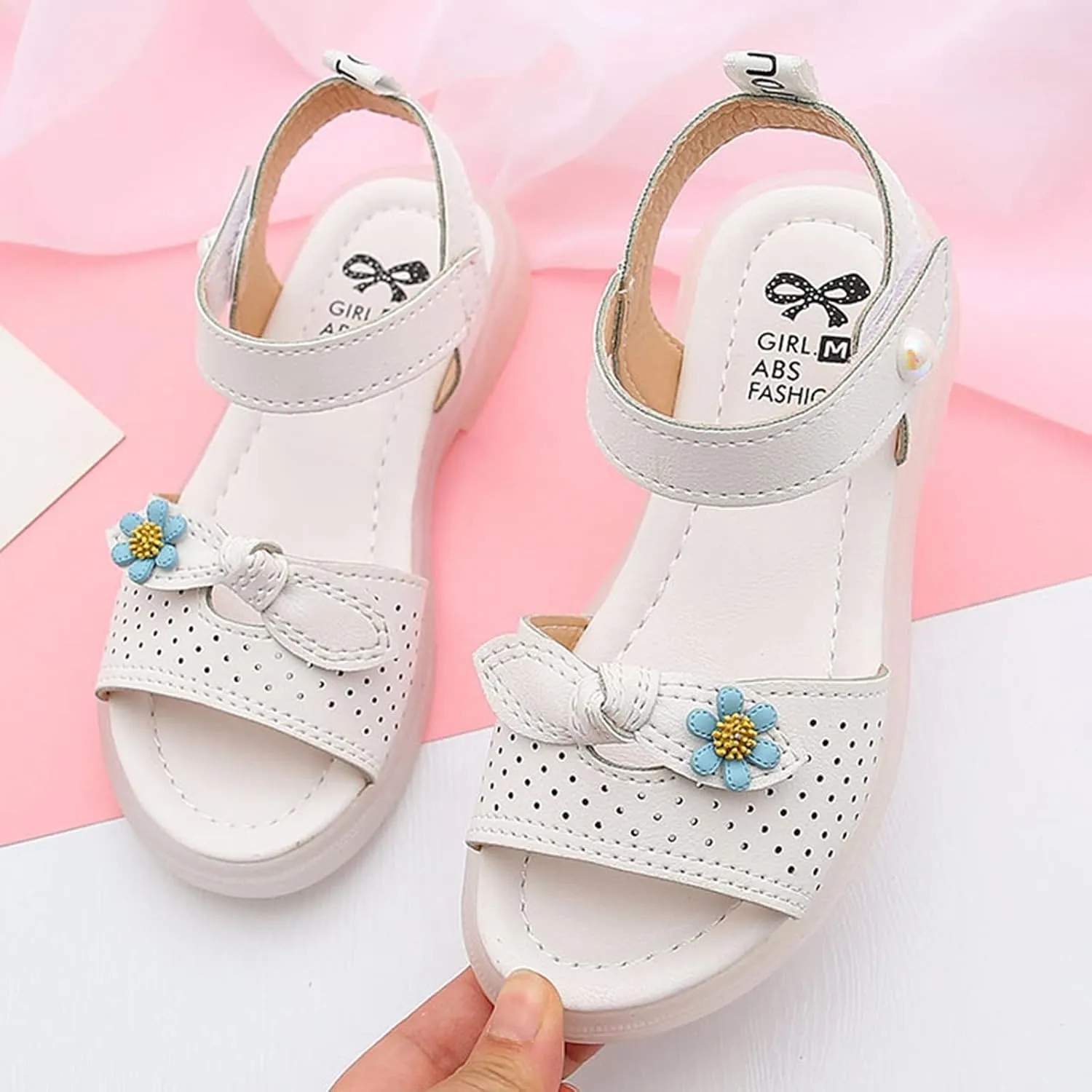 Toddler Sandals Girl Children Shoes Fashion Flower Thick Sole Sandals Soft Sole Comfortable Princess Sandals (White, 10 Toddler)