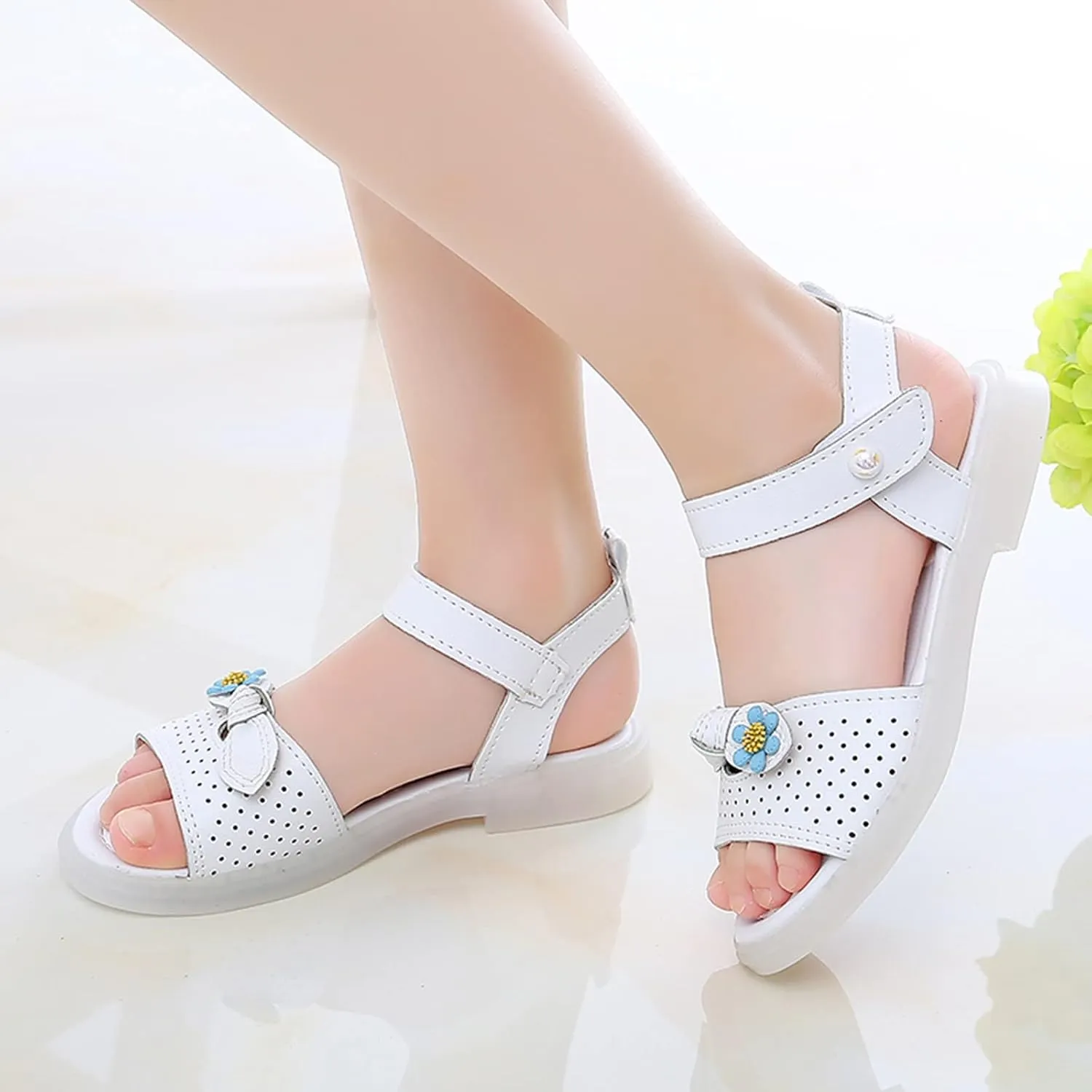 Toddler Sandals Girl Children Shoes Fashion Flower Thick Sole Sandals Soft Sole Comfortable Princess Sandals (White, 10 Toddler)