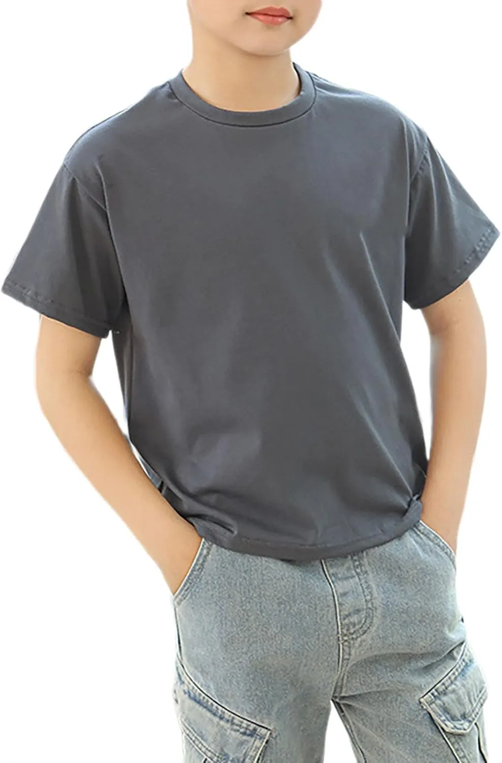 Toddler T Shirts Boys Girls Basic Tee Summer Solid Cotton T-Shirts Crewneck Short Sleeve Shirts for Kids Casual Tops