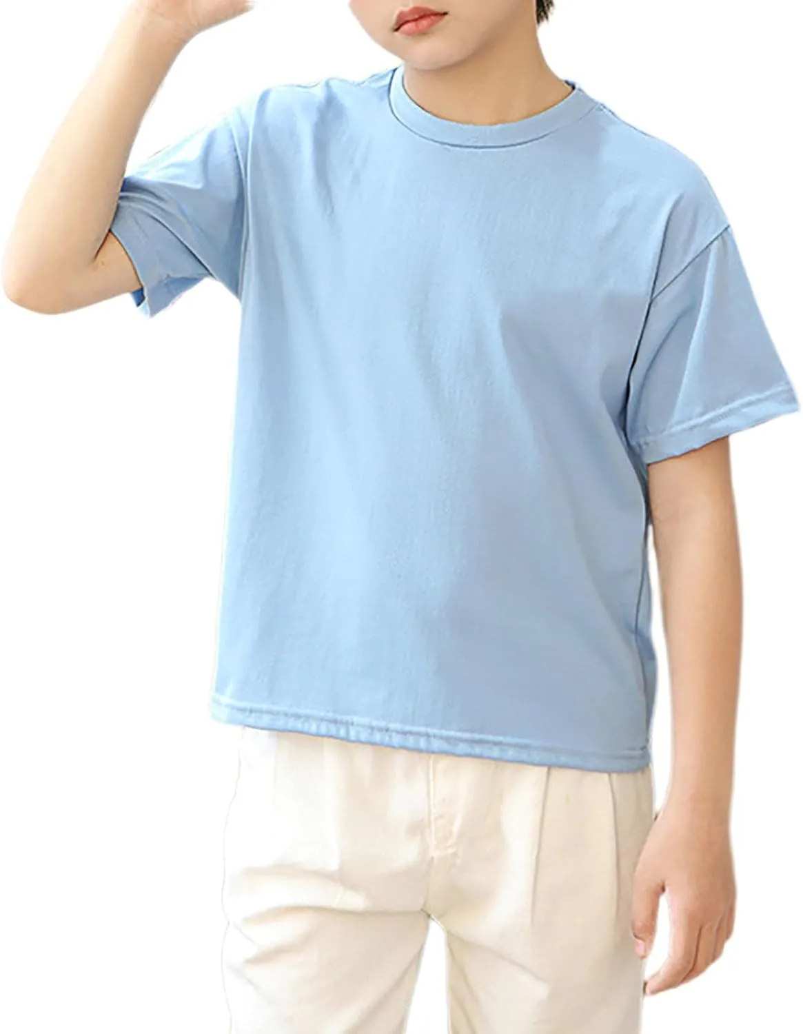 Toddler T Shirts Boys Girls Basic Tee Summer Solid Cotton T-Shirts Crewneck Short Sleeve Shirts for Kids Casual Tops