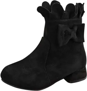 Toddler/Little Girls Short Ankle Boots Sweet Bowknot Side Zipper Low Heel Dress Booties Fashion Princess Shoes