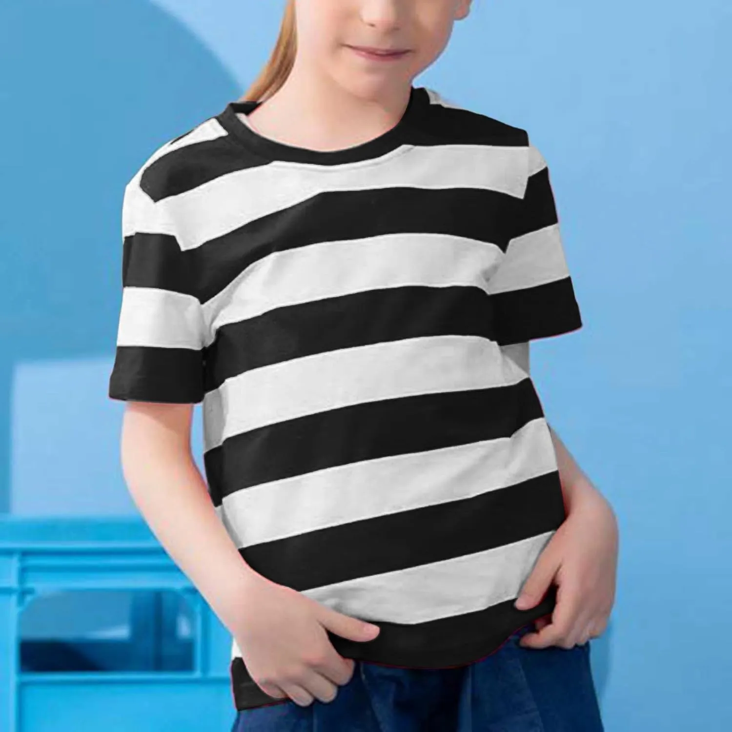 Unisex Girls & Boys T-Shirt Short Sleeve Crew Neck Tee Tops Fashion Striped Printed Tops for Girls 6 Months 11 Years