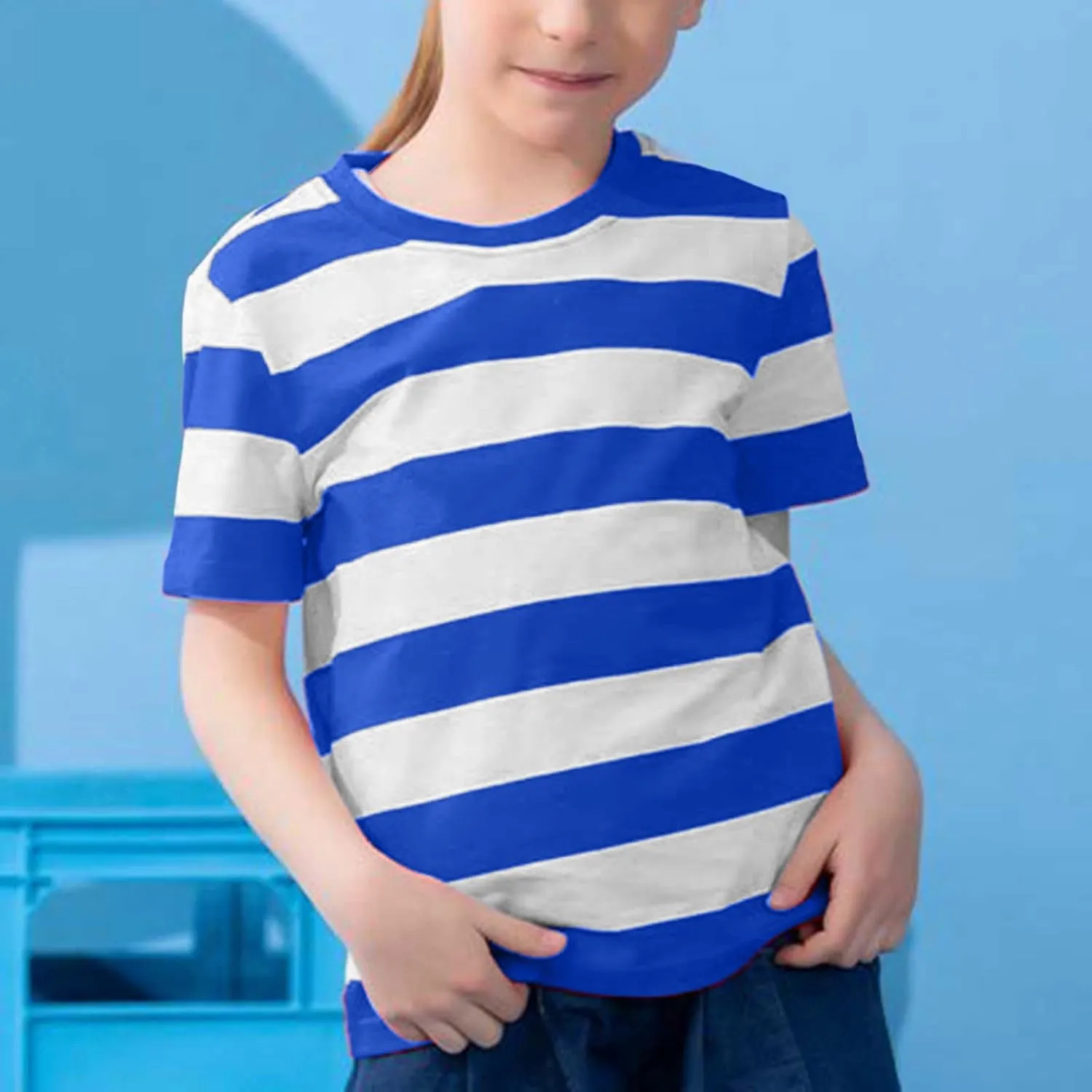Unisex Girls & Boys T-Shirt Short Sleeve Crew Neck Tee Tops Fashion Striped Printed Tops for Girls 6 Months 11 Years