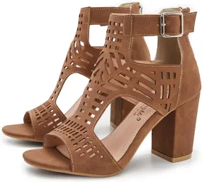 UOQAPRE Chunky Heeled Sandals for Womens Bohemian Cutout Open Toe Summer Block Womens Heeled Party Dress Sandals