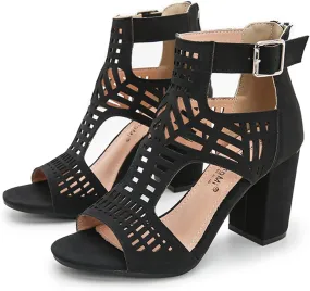 UOQAPRE Chunky Heeled Sandals for Womens Bohemian Cutout Open Toe Summer Block Womens Heeled Party Dress Sandals