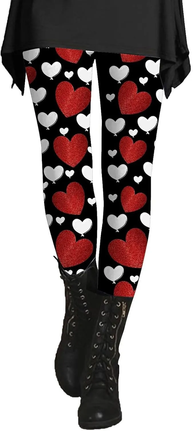 Valentine Leggings for Women Tummy Control Petite Womens Valentine's Leggings Tummy Control Legging Set