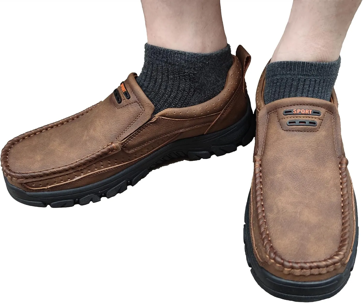 Veslexth Mens Classic Walking Loafers Men Leather Leisure Driving Slip On Sneakers Casual Soft Outdoor Comfortable Dress Shoes