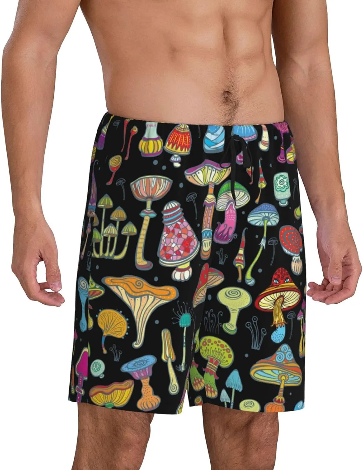 Vosery Mens Pajama Pants - Bright Mushrooms Comfy Sleep Shorts Mens Pajama Shorts, Mens Lounge Shorts Pj Pants