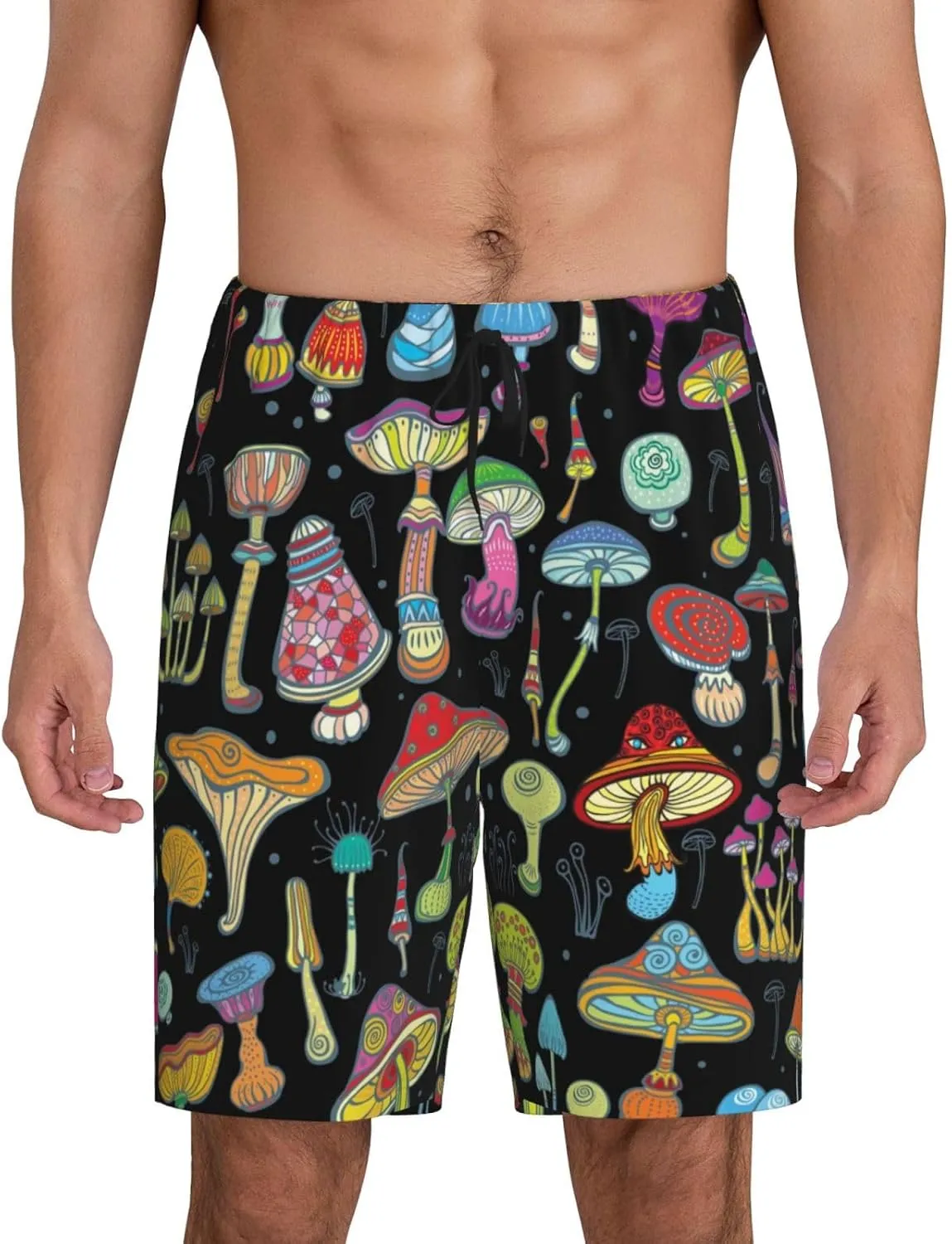 Vosery Mens Pajama Pants - Bright Mushrooms Comfy Sleep Shorts Mens Pajama Shorts, Mens Lounge Shorts Pj Pants