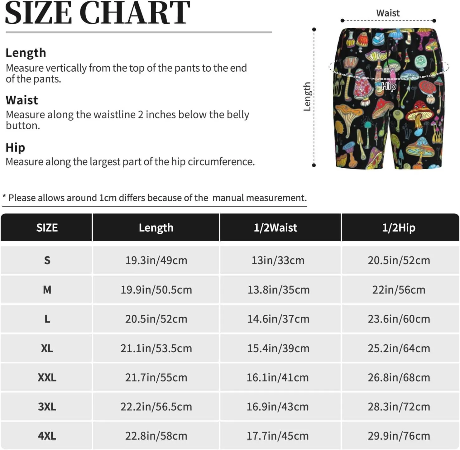 Vosery Mens Pajama Pants - Bright Mushrooms Comfy Sleep Shorts Mens Pajama Shorts, Mens Lounge Shorts Pj Pants