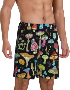 Vosery Mens Pajama Pants - Bright Mushrooms Comfy Sleep Shorts Mens Pajama Shorts, Mens Lounge Shorts Pj Pants