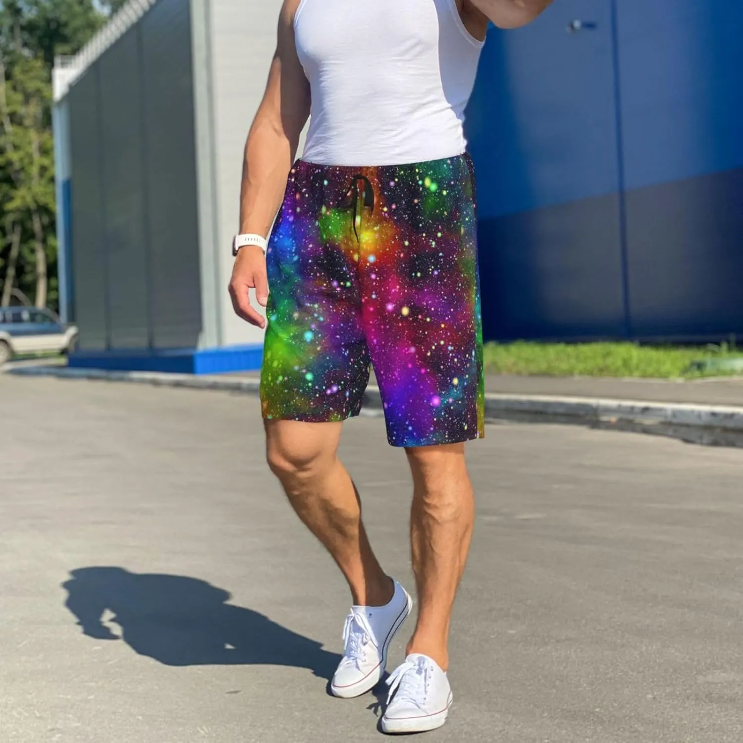 VOSERY mens pajama pants - Bright Universe Comfy Sleep Shorts Mens Pajama shorts, mens lounge shorts pj pants