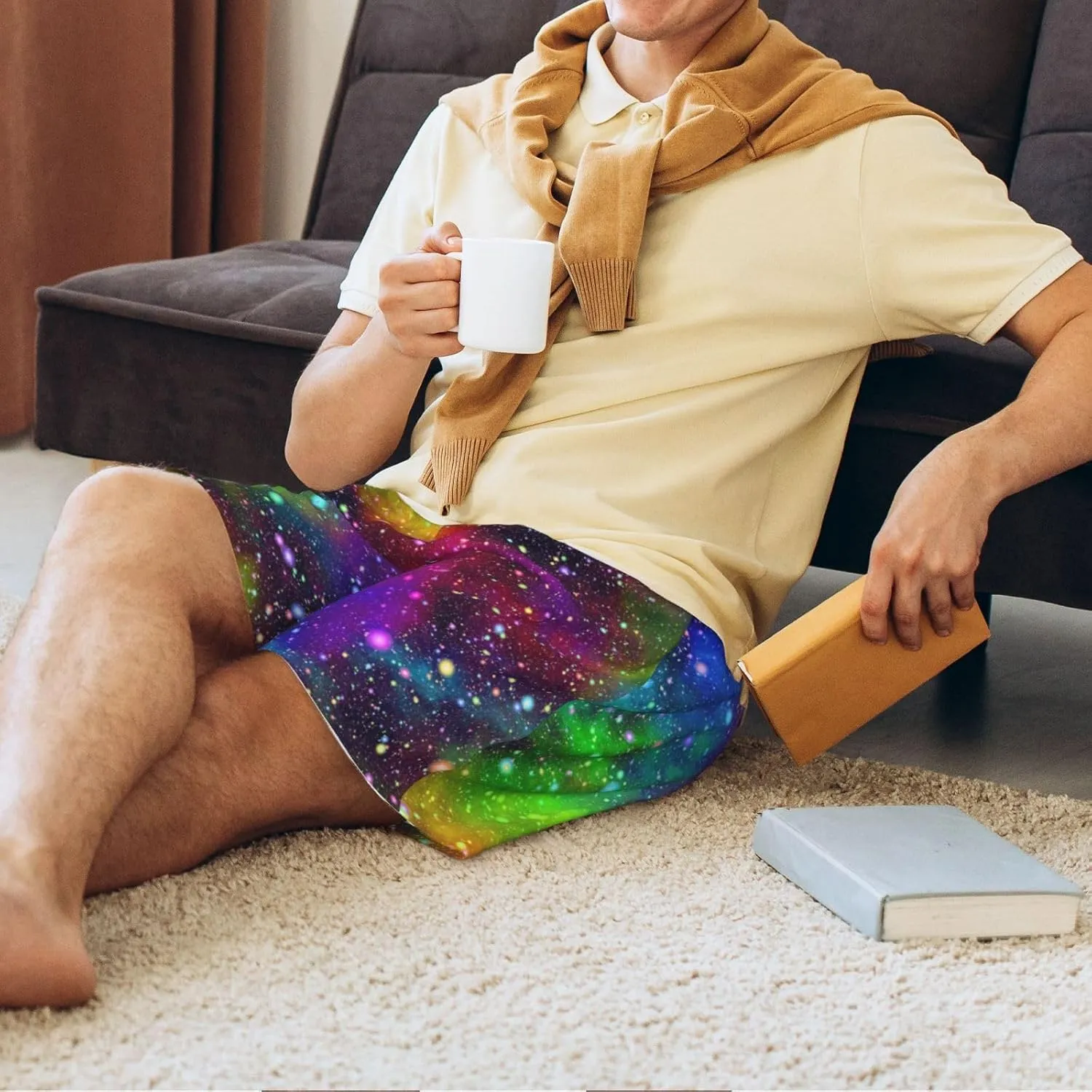 VOSERY mens pajama pants - Bright Universe Comfy Sleep Shorts Mens Pajama shorts, mens lounge shorts pj pants