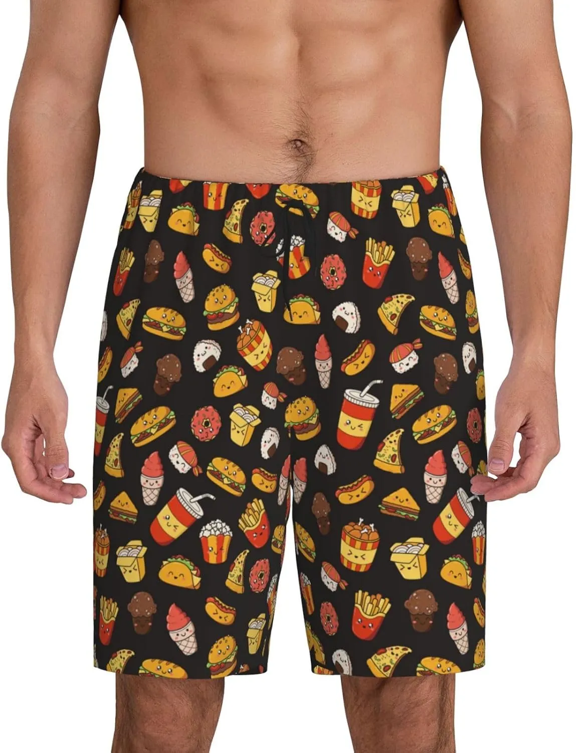 Vosery Mens Pajama Pants - Burger Fries Comfy Sleep Shorts Mens Pajama Shorts, Mens Lounge Shorts Pj Pants