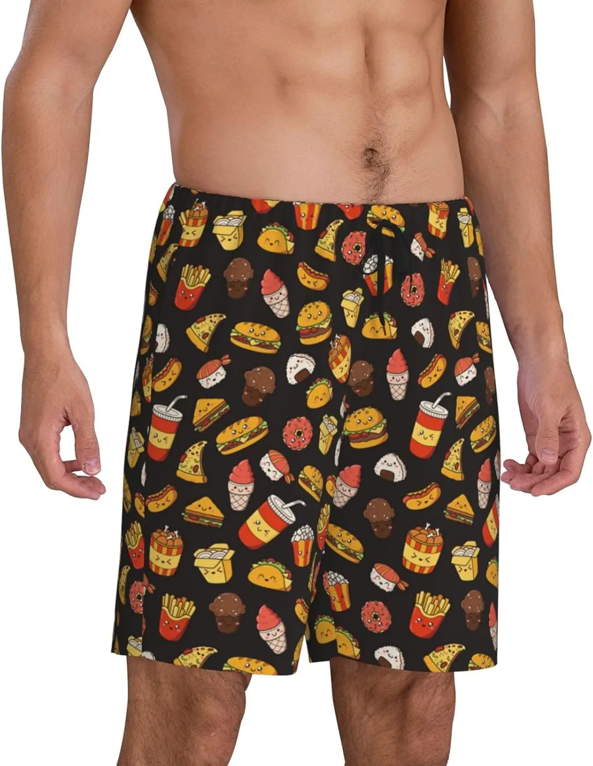 Vosery Mens Pajama Pants - Burger Fries Comfy Sleep Shorts Mens Pajama Shorts, Mens Lounge Shorts Pj Pants