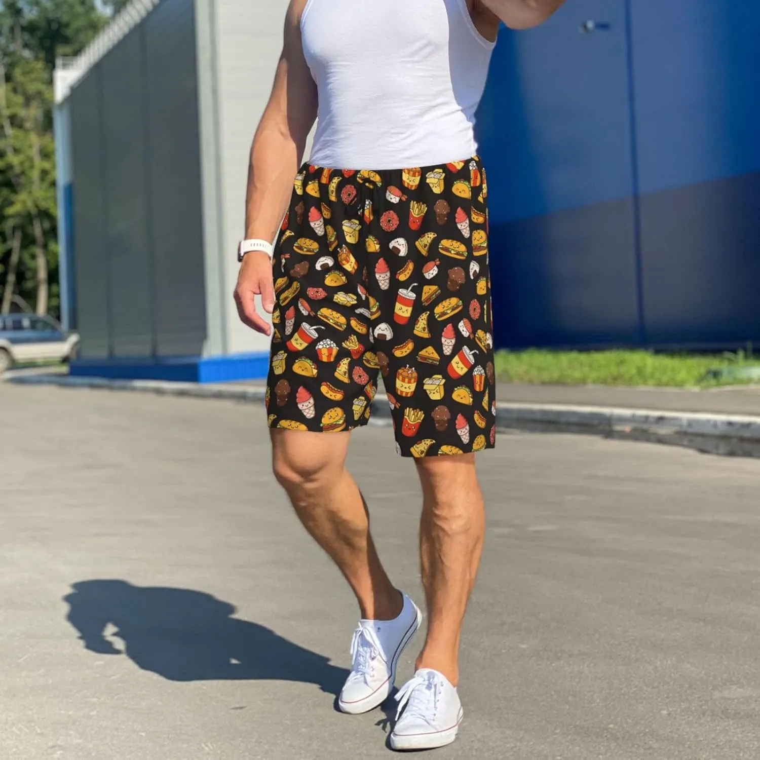 Vosery Mens Pajama Pants - Burger Fries Comfy Sleep Shorts Mens Pajama Shorts, Mens Lounge Shorts Pj Pants