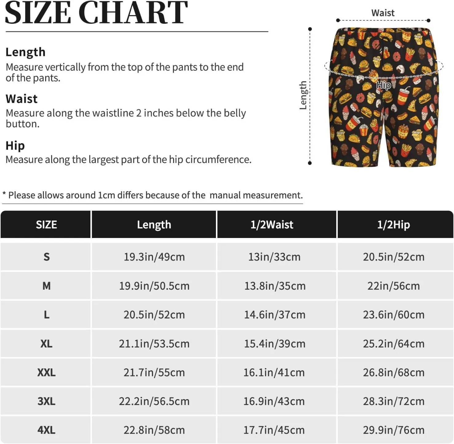 Vosery Mens Pajama Pants - Burger Fries Comfy Sleep Shorts Mens Pajama Shorts, Mens Lounge Shorts Pj Pants