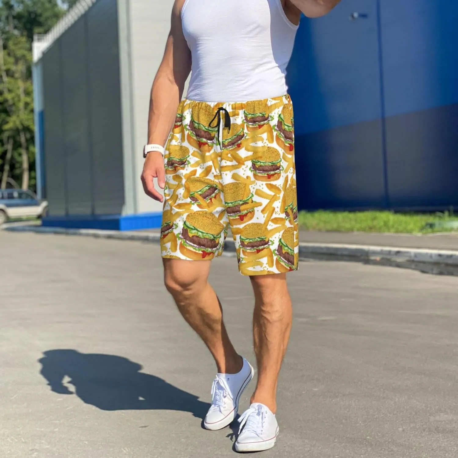 Vosery Mens Pajama Pants - Burger Fries_A Comfy Sleep Shorts Mens Pajama Shorts, Mens Lounge Shorts Pj Pants