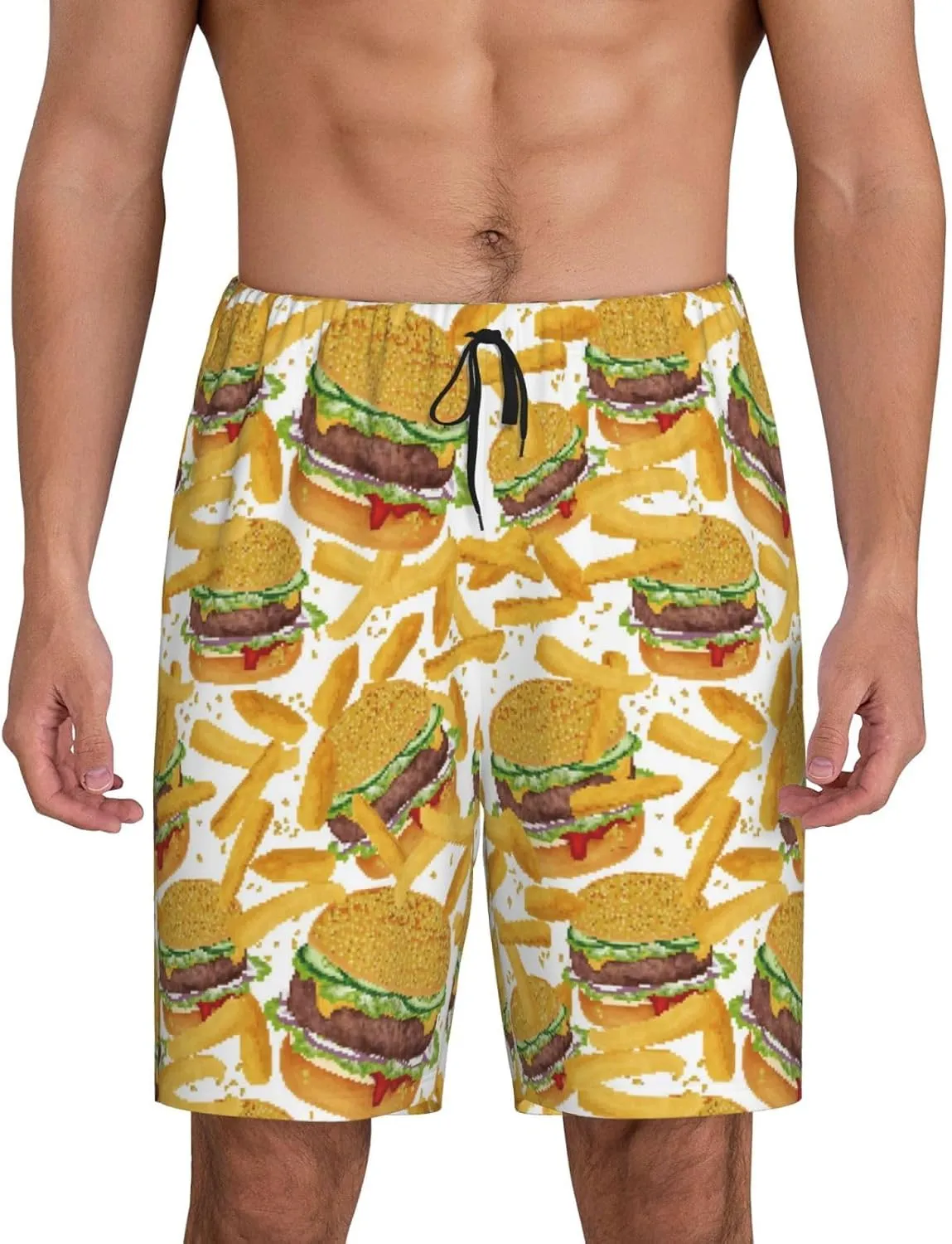 Vosery Mens Pajama Pants - Burger Fries_A Comfy Sleep Shorts Mens Pajama Shorts, Mens Lounge Shorts Pj Pants
