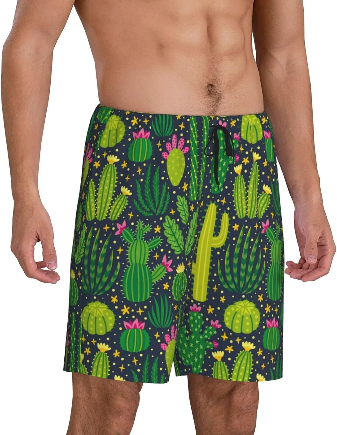 Vosery Mens Pajama Pants - Cactus 1 Comfy Sleep Shorts Mens Pajama Shorts, Mens Lounge Shorts Pj Pants