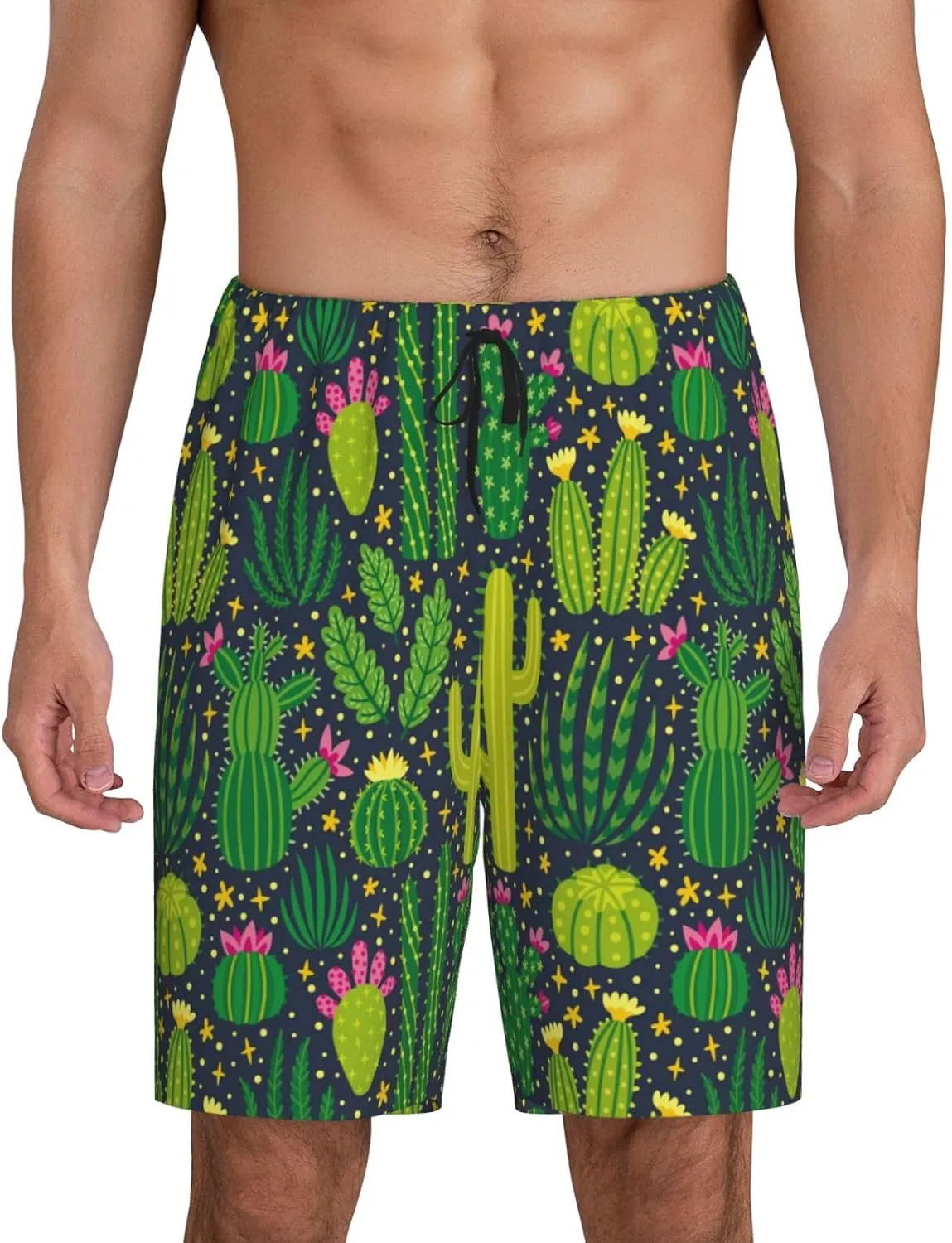 Vosery Mens Pajama Pants - Cactus 1 Comfy Sleep Shorts Mens Pajama Shorts, Mens Lounge Shorts Pj Pants