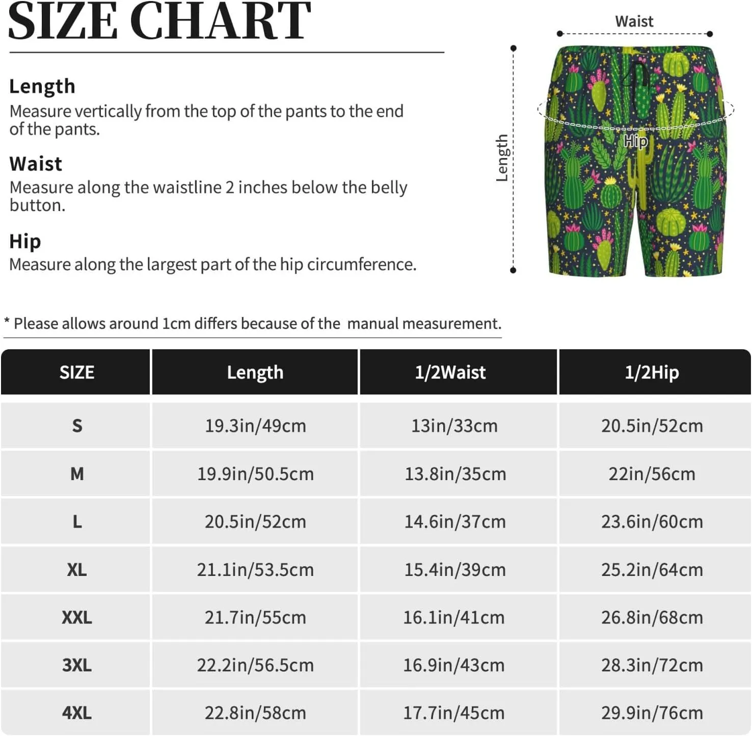 Vosery Mens Pajama Pants - Cactus 1 Comfy Sleep Shorts Mens Pajama Shorts, Mens Lounge Shorts Pj Pants