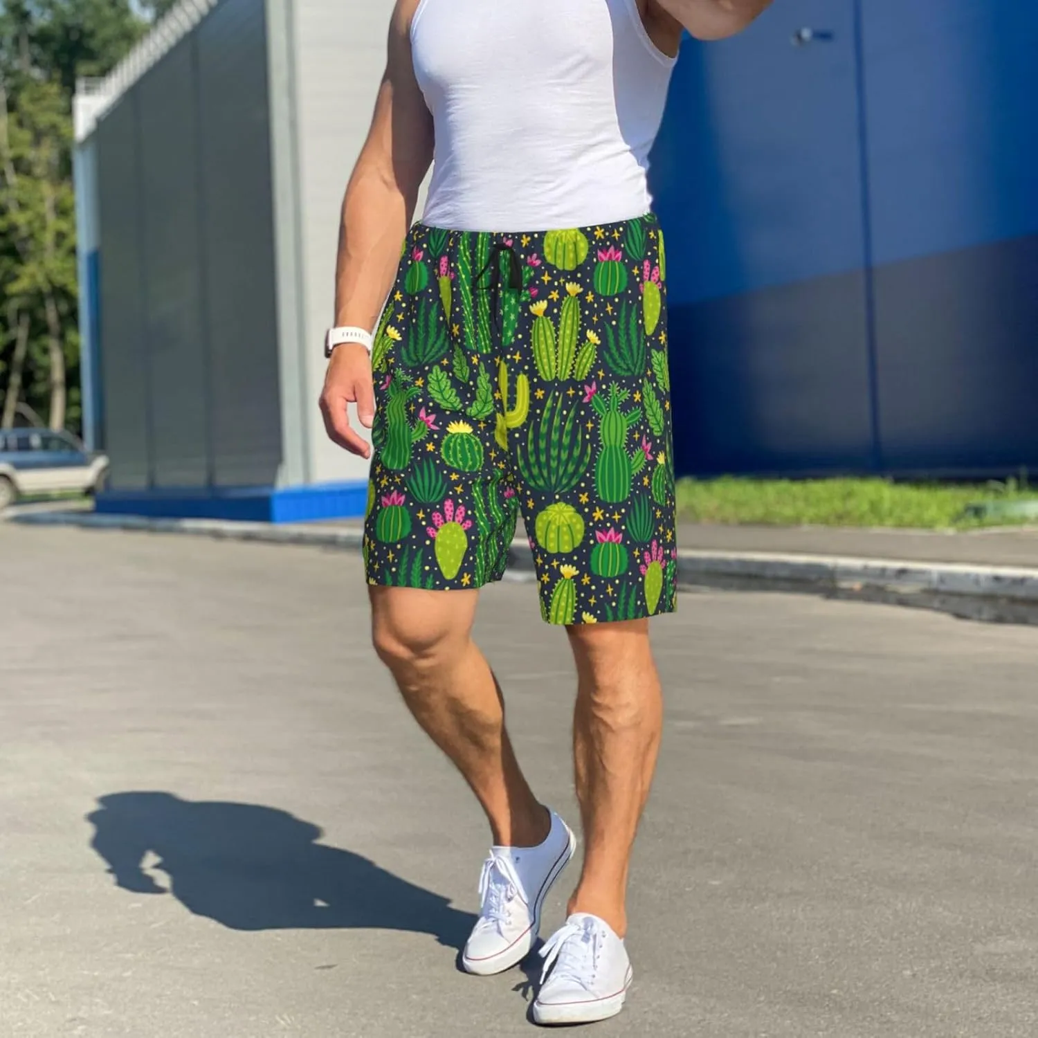 Vosery Mens Pajama Pants - Cactus 1 Comfy Sleep Shorts Mens Pajama Shorts, Mens Lounge Shorts Pj Pants