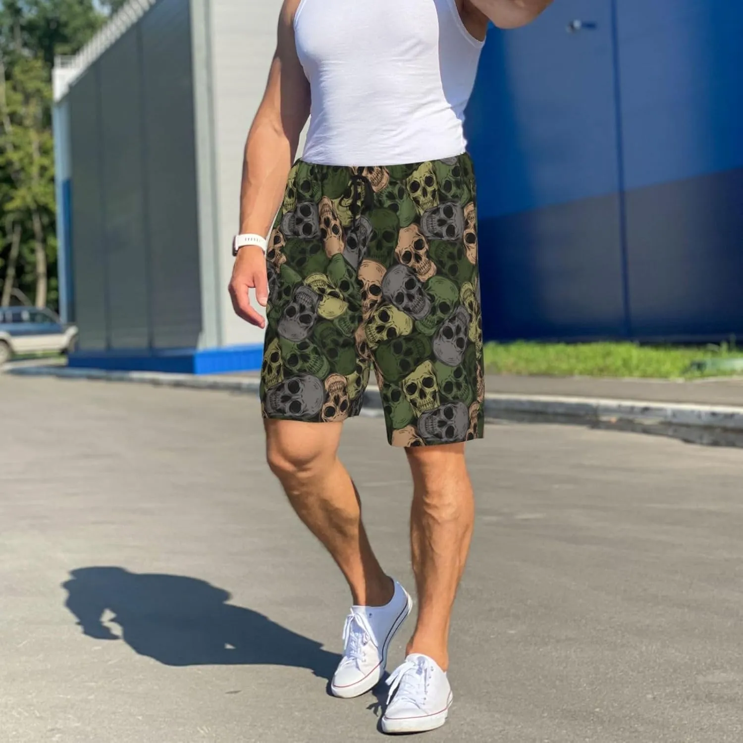 Vosery Mens Pajama Pants - Camouflage Skulls Comfy Sleep Shorts Mens Pajama Shorts, Mens Lounge Shorts Pj Pants