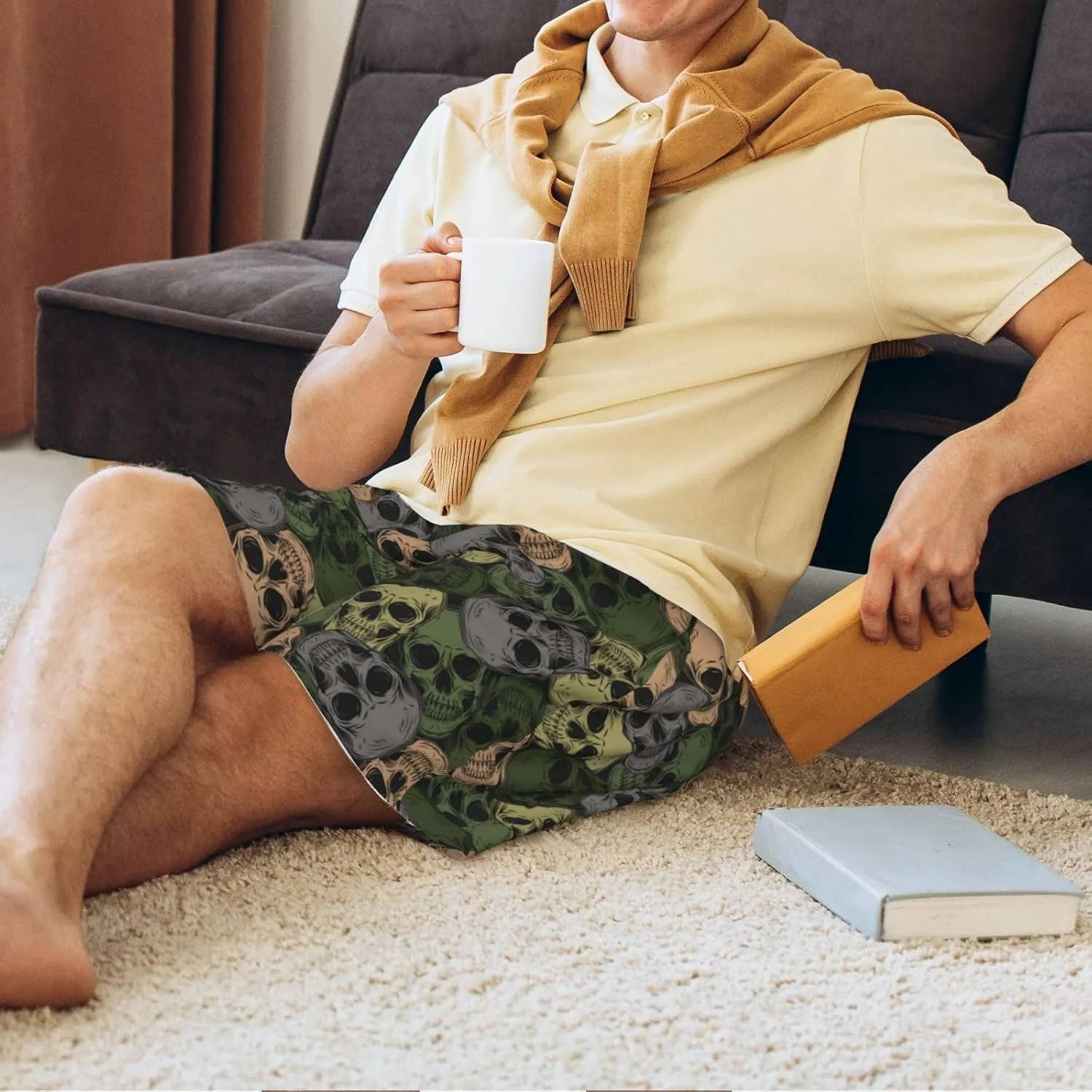 Vosery Mens Pajama Pants - Camouflage Skulls Comfy Sleep Shorts Mens Pajama Shorts, Mens Lounge Shorts Pj Pants