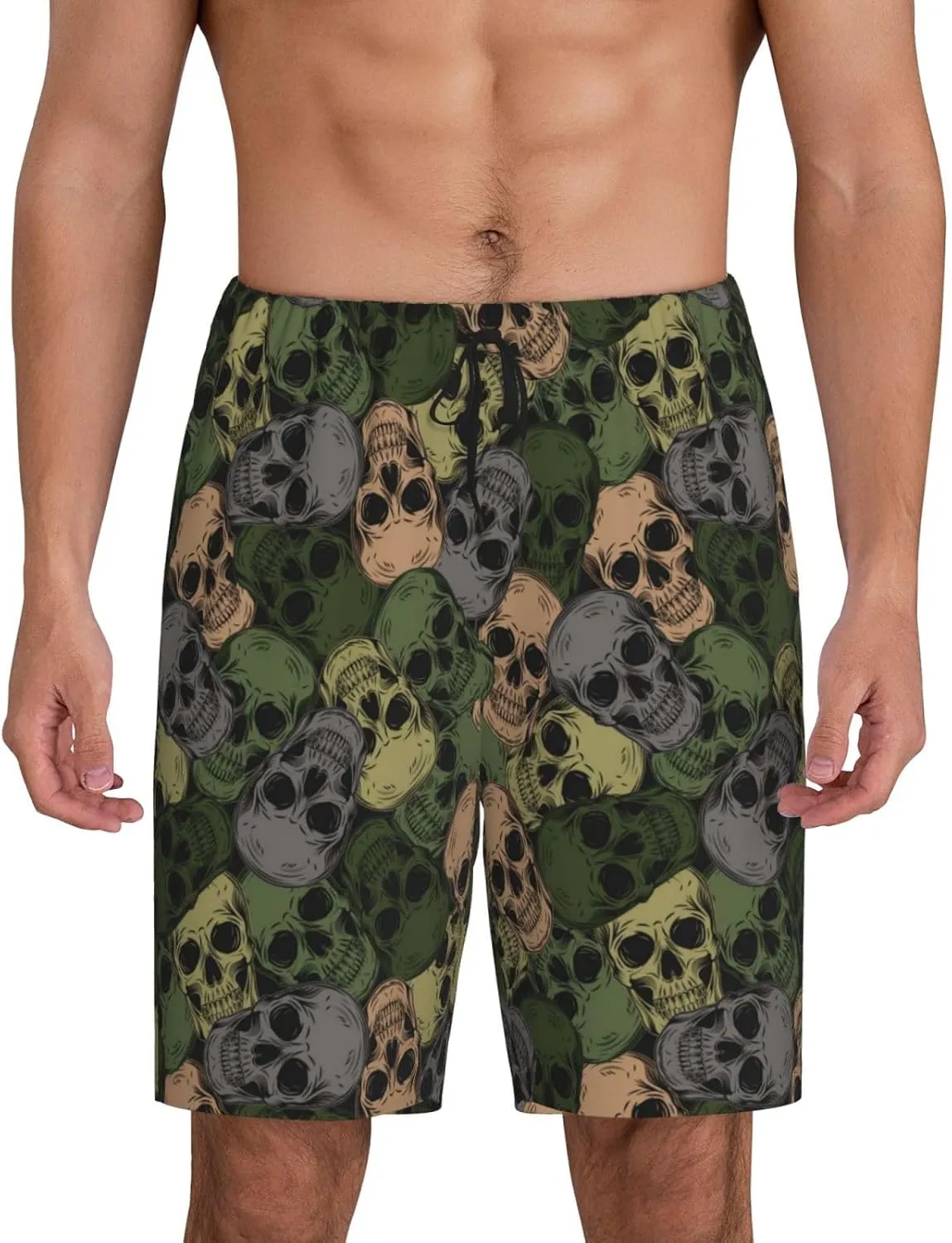 Vosery Mens Pajama Pants - Camouflage Skulls Comfy Sleep Shorts Mens Pajama Shorts, Mens Lounge Shorts Pj Pants