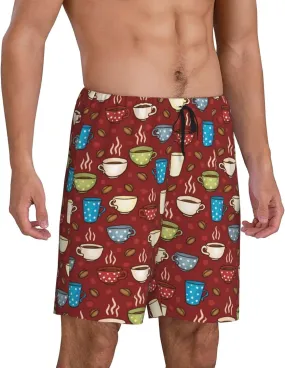 Vosery Mens Pajama Pants - Coffee Cups Comfy Sleep Shorts Mens Pajama Shorts, Mens Lounge Shorts Pj Pants