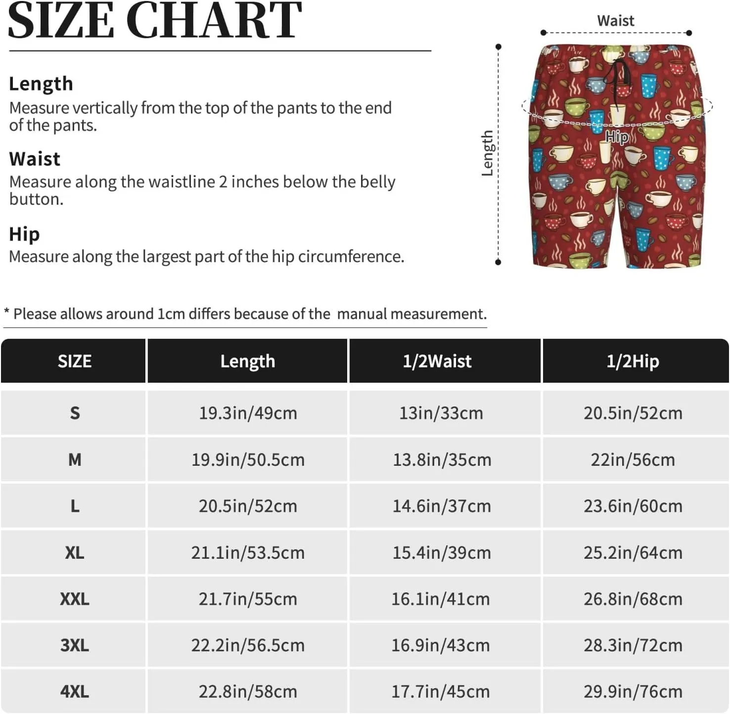 Vosery Mens Pajama Pants - Coffee Cups Comfy Sleep Shorts Mens Pajama Shorts, Mens Lounge Shorts Pj Pants