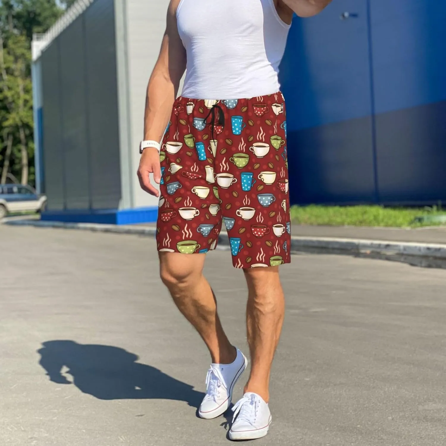 Vosery Mens Pajama Pants - Coffee Cups Comfy Sleep Shorts Mens Pajama Shorts, Mens Lounge Shorts Pj Pants