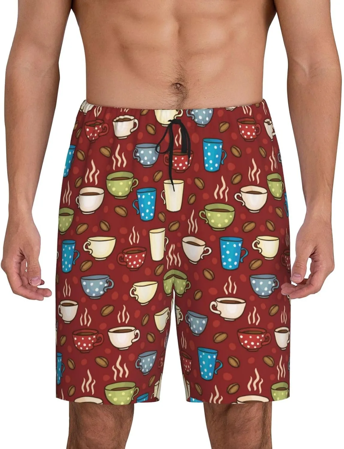 Vosery Mens Pajama Pants - Coffee Cups Comfy Sleep Shorts Mens Pajama Shorts, Mens Lounge Shorts Pj Pants