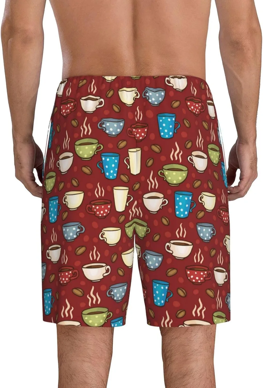 Vosery Mens Pajama Pants - Coffee Cups Comfy Sleep Shorts Mens Pajama Shorts, Mens Lounge Shorts Pj Pants