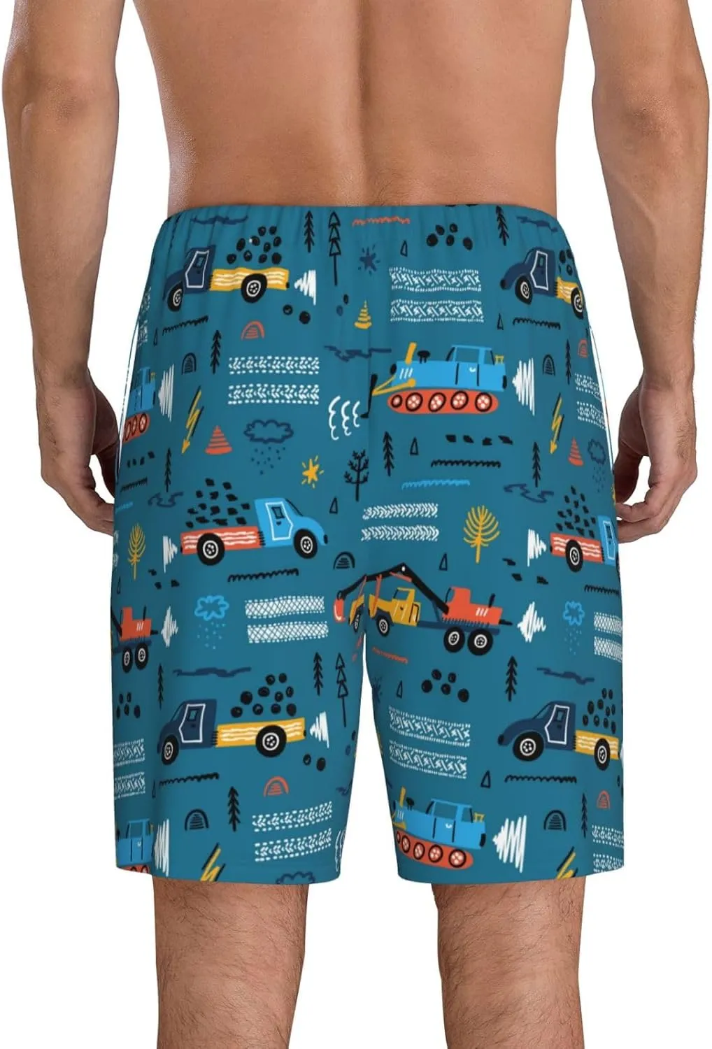 Vosery Mens Pajama Pants - Construction Trucks Comfy Sleep Shorts Mens Pajama Shorts, Mens Lounge Shorts Pj Pants