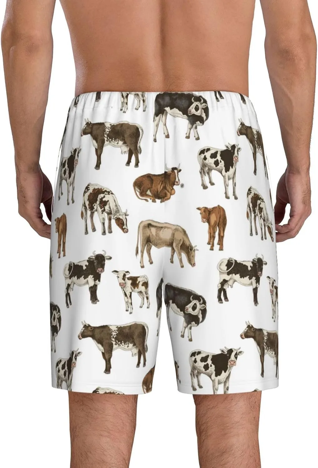 Vosery Mens Pajama Pants - Cow Print Comfy Sleep Shorts Mens Pajama Shorts, Mens Lounge Shorts Pj Pants