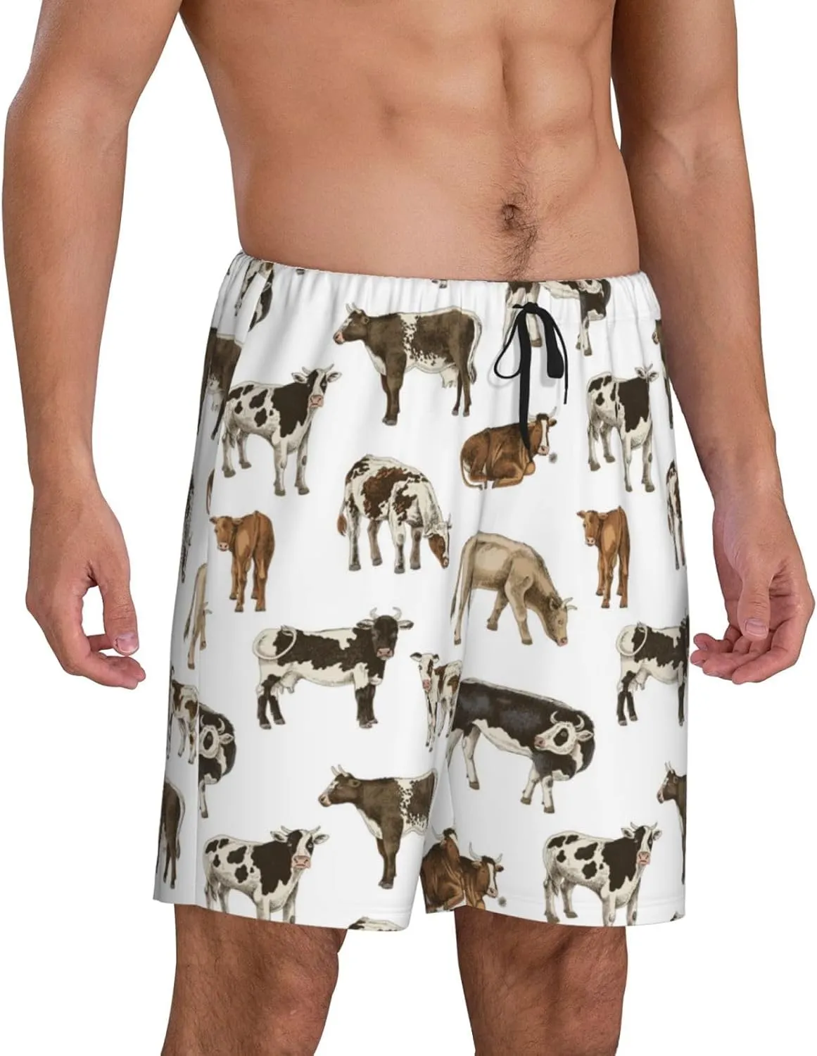 Vosery Mens Pajama Pants - Cow Print Comfy Sleep Shorts Mens Pajama Shorts, Mens Lounge Shorts Pj Pants