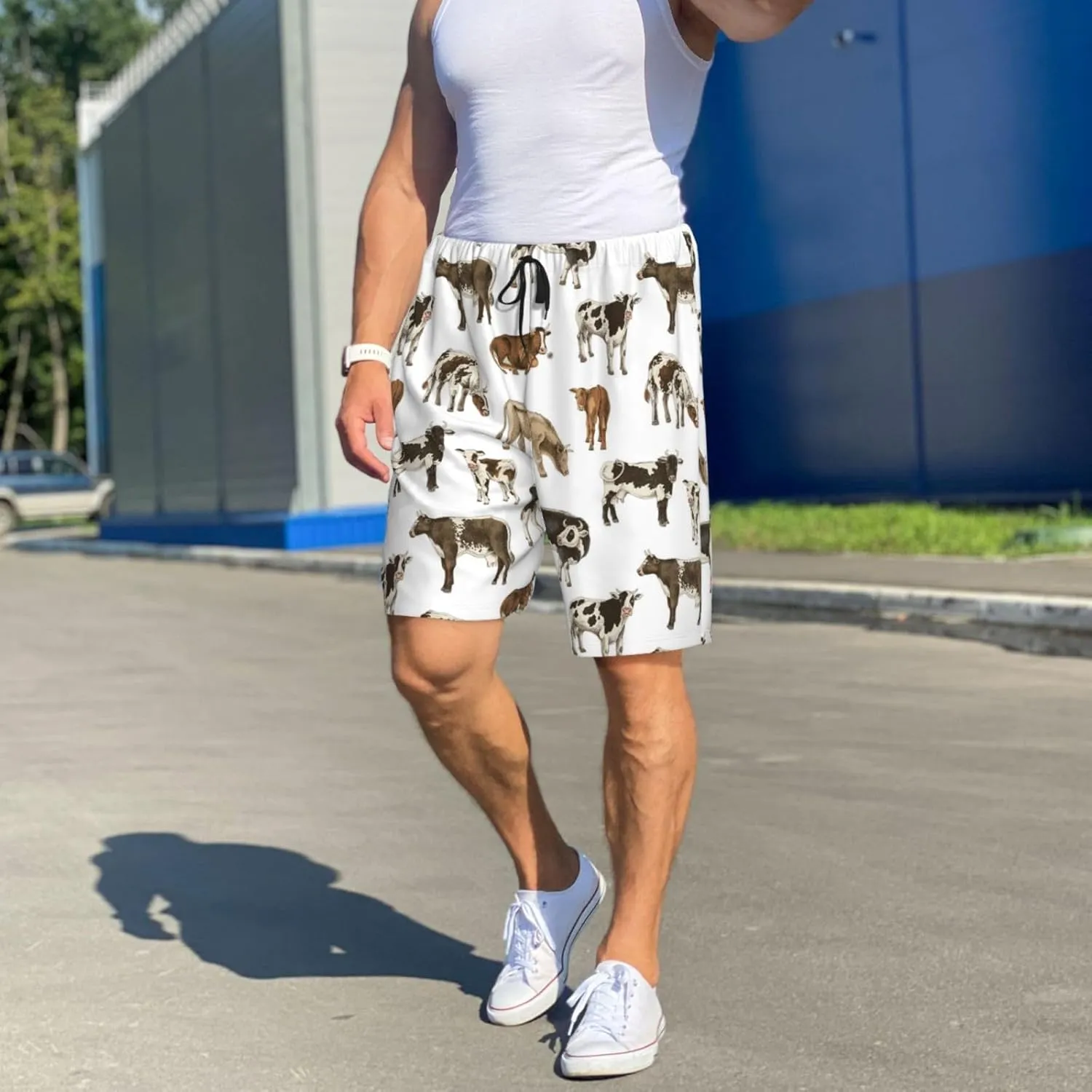 Vosery Mens Pajama Pants - Cow Print Comfy Sleep Shorts Mens Pajama Shorts, Mens Lounge Shorts Pj Pants
