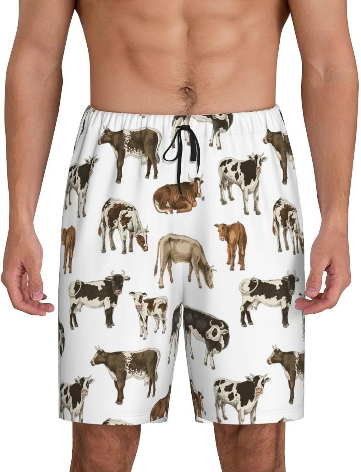 Vosery Mens Pajama Pants - Cow Print Comfy Sleep Shorts Mens Pajama Shorts, Mens Lounge Shorts Pj Pants