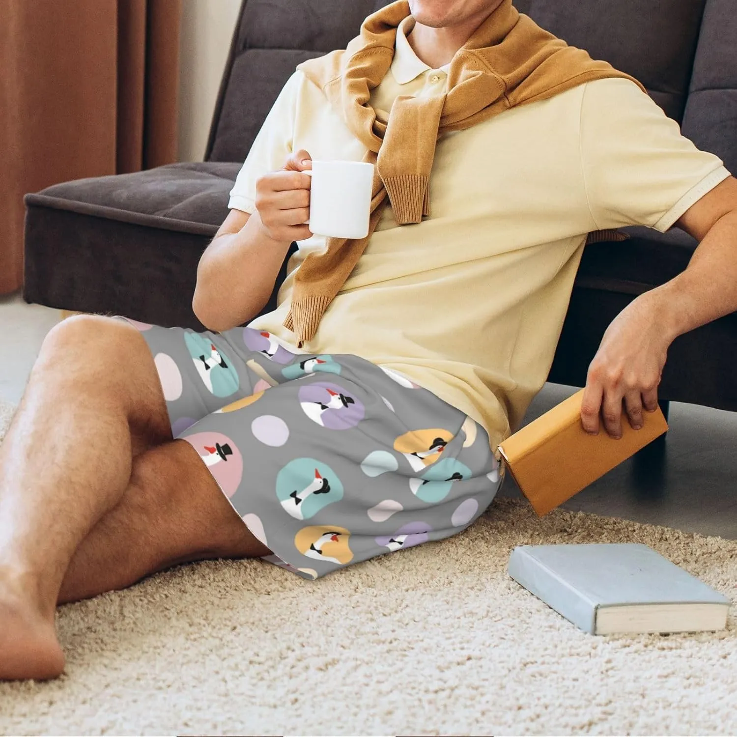 Vosery Mens Pajama Pants - Cute Geese Comfy Sleep Shorts Mens Pajama Shorts, Mens Lounge Shorts Pj Pants