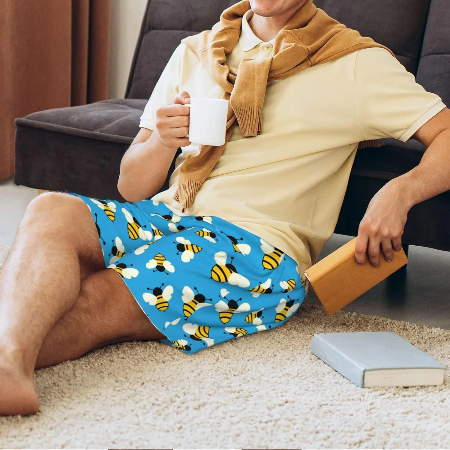 Vosery Mens Pajama Pants - Flying Bees Comfy Sleep Shorts Mens Pajama Shorts, Mens Lounge Shorts Pj Pants