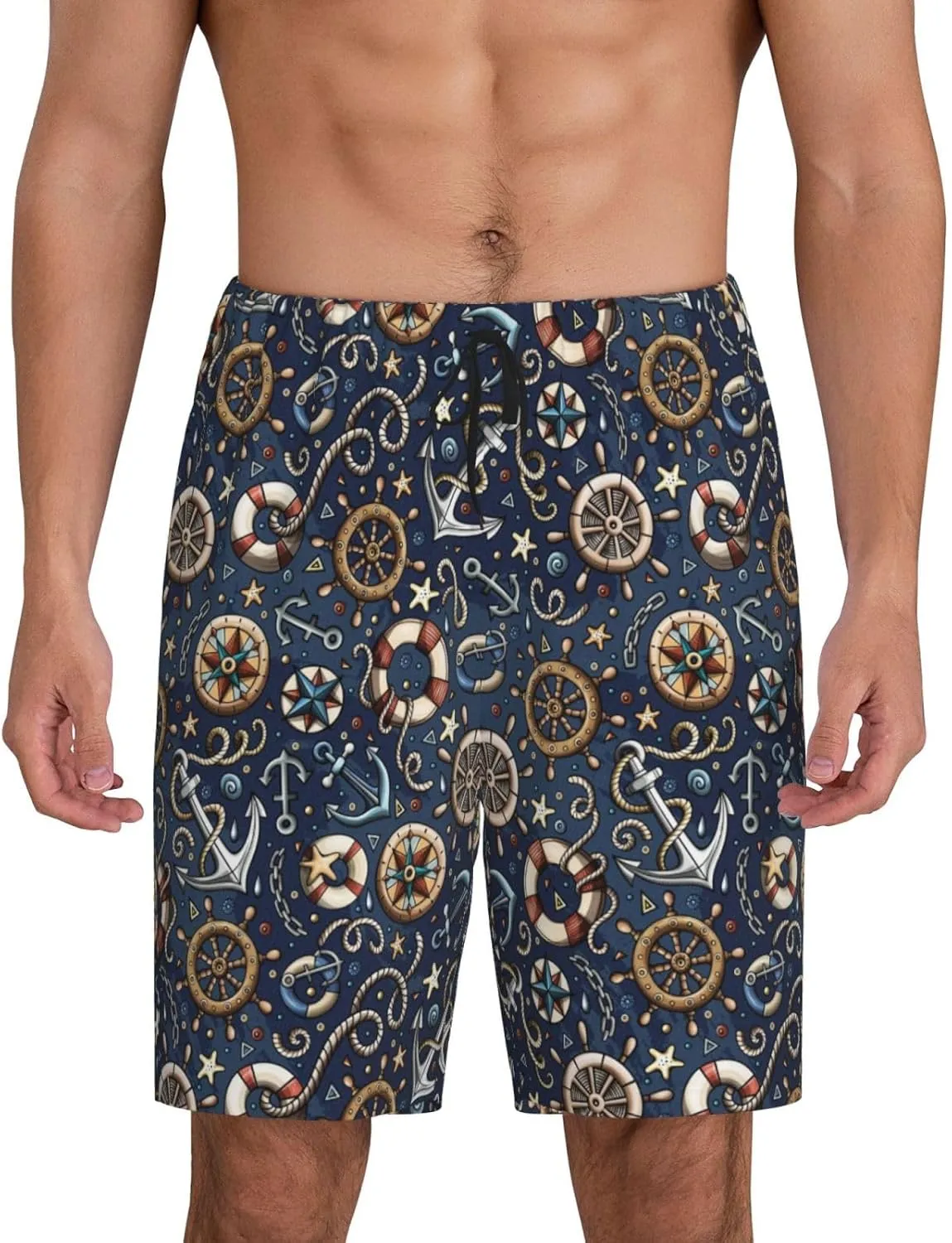 Vosery Mens Pajama Pants - Nautical Comfy Sleep Shorts Mens Pajama Shorts, Mens Lounge Shorts Pj Pants